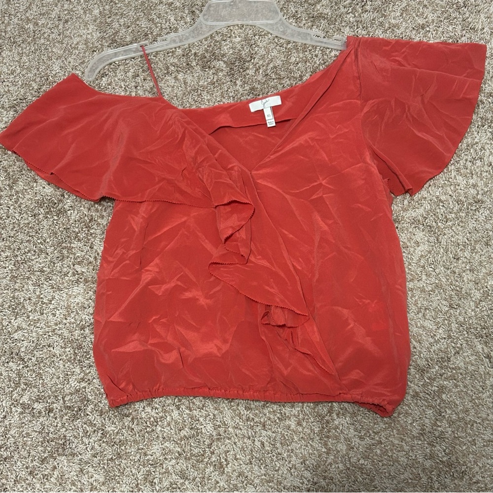 Joie Silk Vibrant Salmon Pink Ruffled Blouse